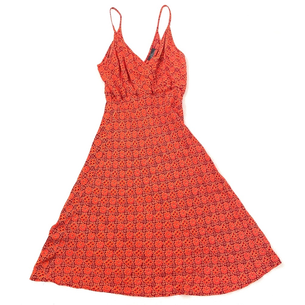 Angie Orange Abstract Print V Neck Midi Dress